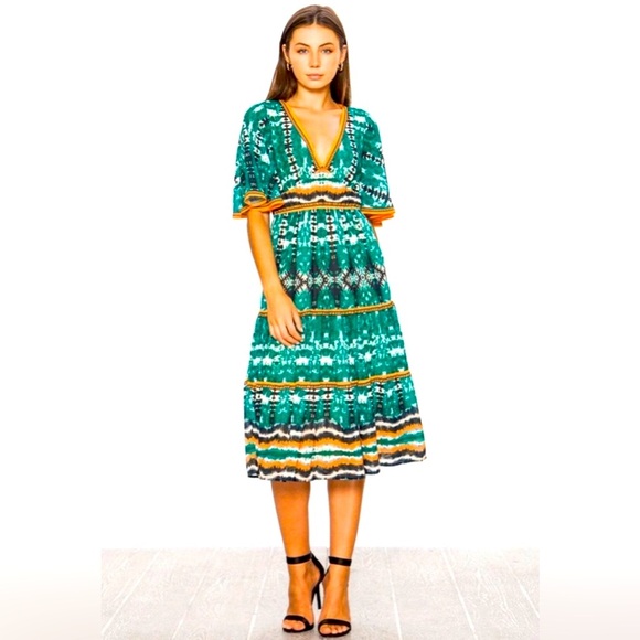 Flying Tomato Green and Orange Midi Print Dress - Picture 2 of 6